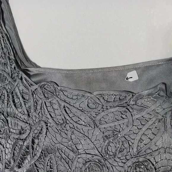 SOULMATES Hand Crochet 3/4 Bell Sleeve 3pc Evening gown. Silver with beading. XL - Picture 15 of 16